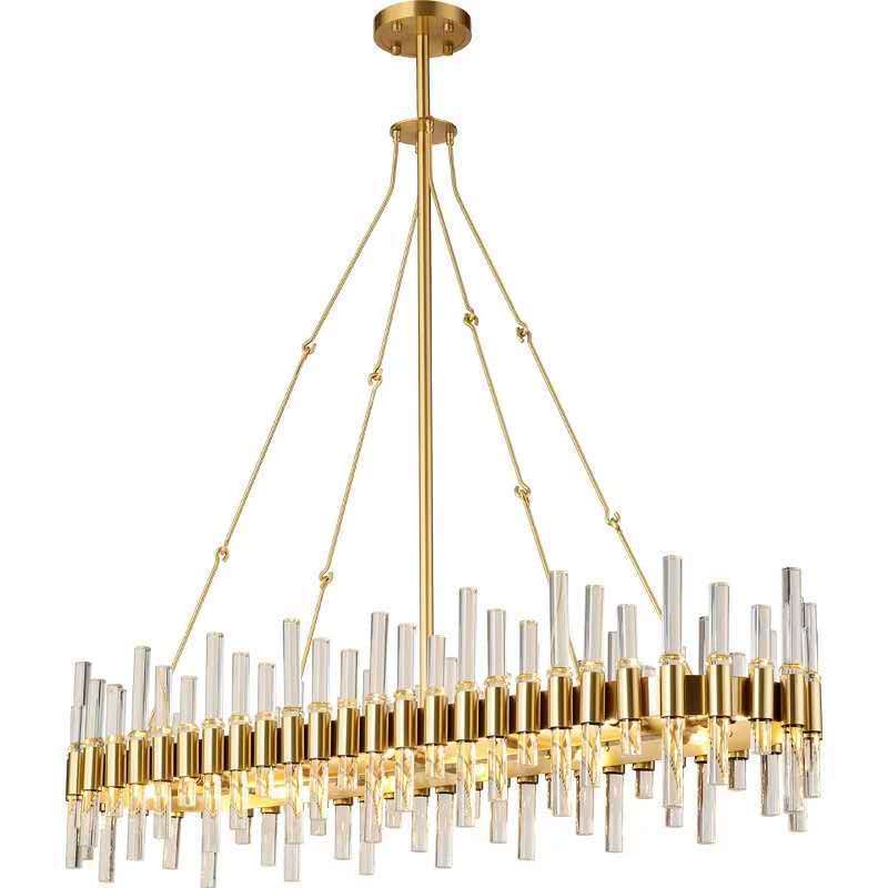 Brass solid chandelier Rectangle crystal chandelier American Crystal chandelier  Modern dining room table