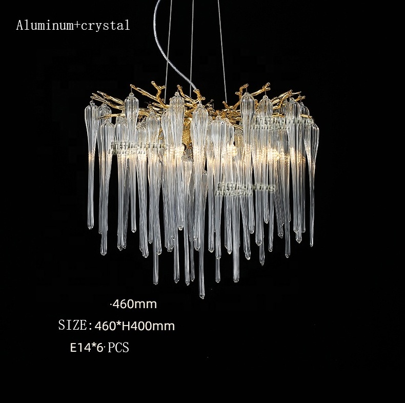 New Design Big aluminium Clear Antique Crystal Glass Pendant Lamps gold Chandelier Frosted Foyer Hotel Villa Corridor Lighting