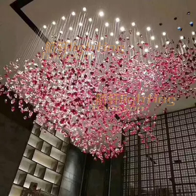 Custom modern high-end lobby design Steel Large Banquet Hall Lighting Shaped Glass Art Stone crystal hotel chandelier luxury