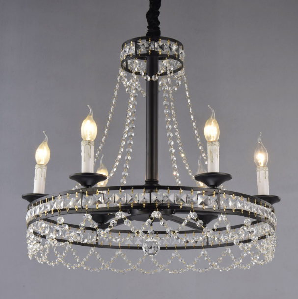 Candle Chandelier Rustic Lighting Round Black crystal Chandelier Lamp For living room Restaurant