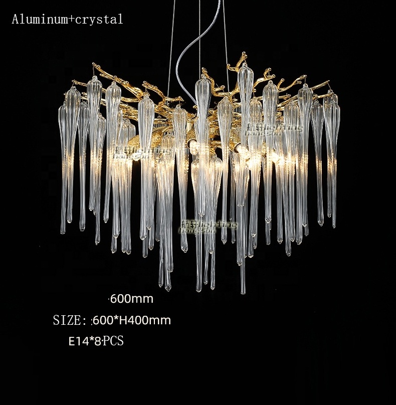 New Design Big aluminium Clear Antique Crystal Glass Pendant Lamps gold Chandelier Frosted Foyer Hotel Villa Corridor Lighting