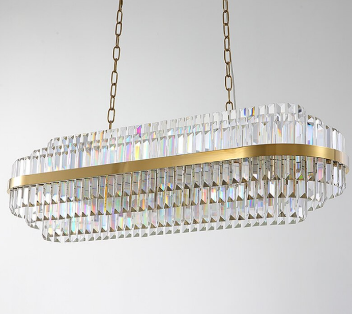 Pendant hanging lighting and lamps fixture dining room oval gold k9 crystal linear modern rectangular chandelier