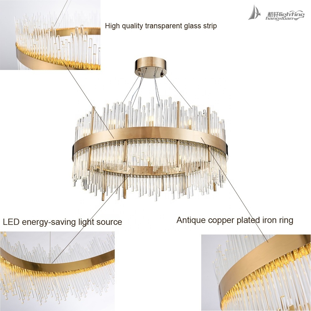 Modern Large luxury round glass rod led 4000K Chandelier for hotel lighting