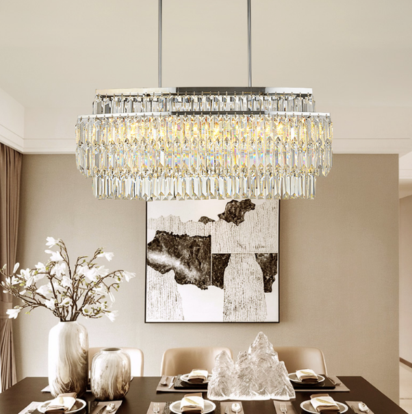 Rectangular Modern K9 Crystal Chandeliers Lighting Pendant Fixture 12-Lights Dining room chandelier