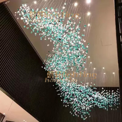 Custom modern high-end lobby design Steel Large Banquet Hall Lighting Shaped Glass Art Stone crystal hotel chandelier luxury