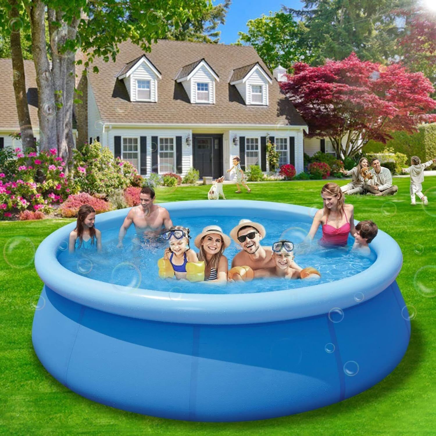 B02 Easy Set up backyard 12ft above ground inflatable swimming pool Prompt Set up Pool family  water sports playing equipment