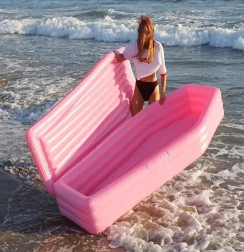 B03 F thickened PVC inflatable black coffin pool float durable plastic adults swimming lounge island floating toys