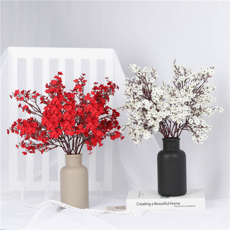 Cherry Blossoms Artificial Flowers Baby's Breath Gypsophila Fake Flowers DIY Wedding Decoration Home Bouquet Faux Flowers Branch