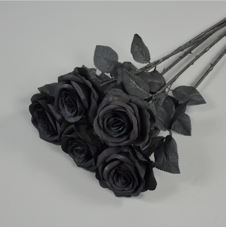 Black Rose Artificial Flower Single Branch Flower Home Decor Halloween Christmas Home Party Simulation Silk Flowers