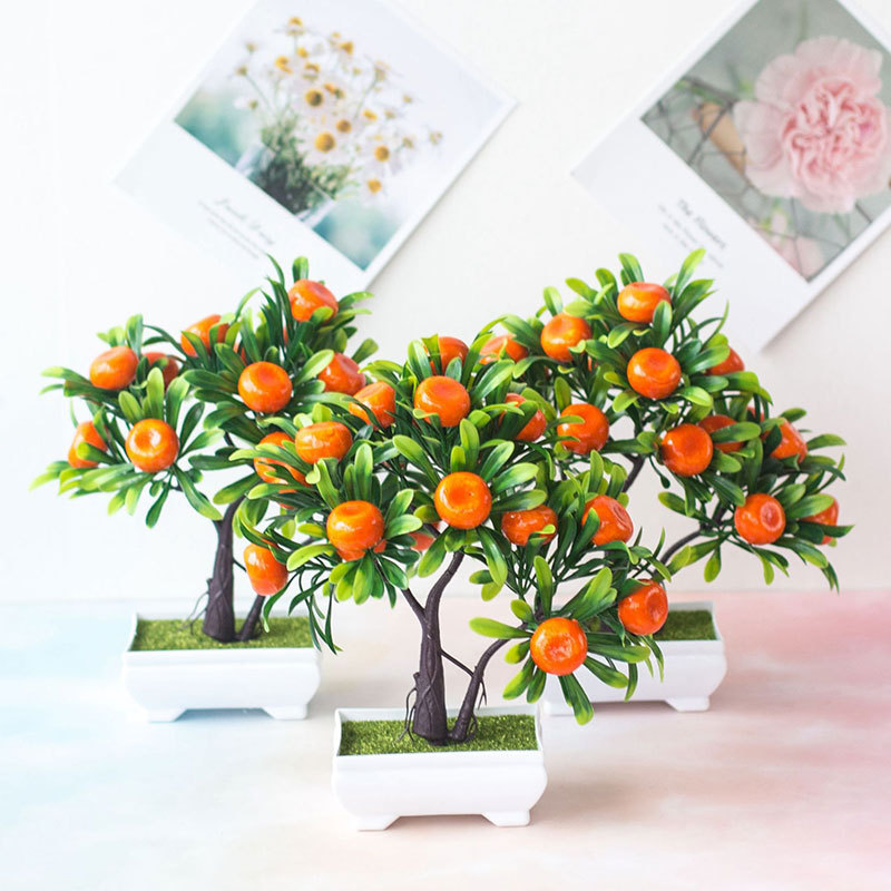 Orange Berry Bonsai Plant Artificial Fruits Potted Artificial Bonsai Tree For Christmas Wedding Party Home Garden Bedroom Decor