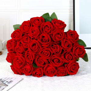 Artificial Silk Rose Flowers Realistic Long Red Artficiail Velvet Roses Stem For Home Wedding Decorative Party