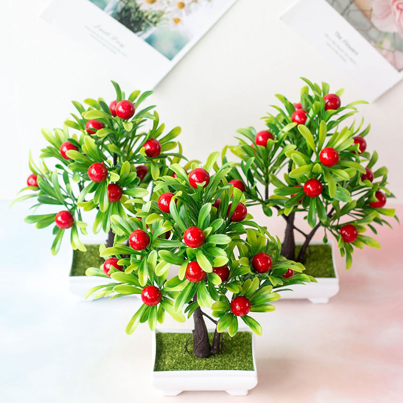 Orange Berry Bonsai Plant Artificial Fruits Potted Artificial Bonsai Tree For Christmas Wedding Party Home Garden Bedroom Decor