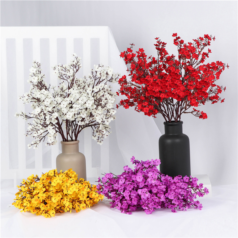 Cherry Blossoms Artificial Flowers Baby's Breath Gypsophila Fake Flowers DIY Wedding Decoration Home Bouquet Faux Flowers Branch