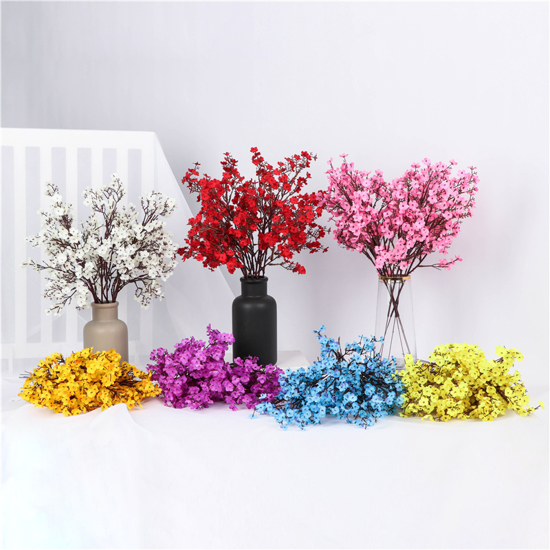 Cherry Blossoms Artificial Flowers Baby's Breath Gypsophila Fake Flowers DIY Wedding Decoration Home Bouquet Faux Flowers Branch