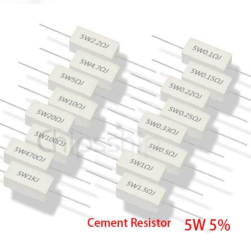 10Pcs/Pack 5W 10W 20W Ceramic Wirewound Resistor 0.1 0.15 0.5 2 15 20 25 30 33 100 330 1K 20K Ohm 5 10 20 Watt Cement Resistance