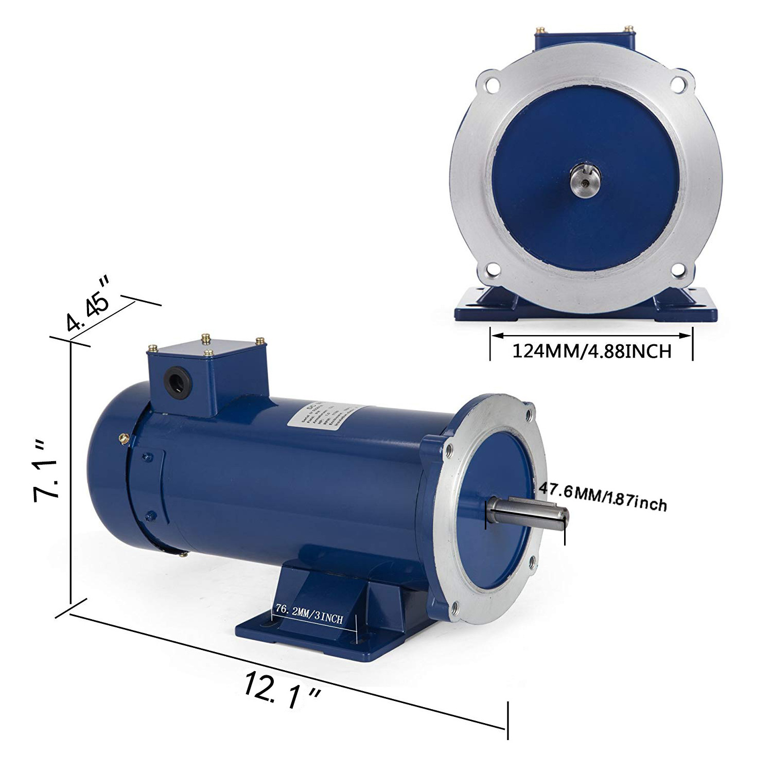 Permanent Magnet DC Motor 12V 1HP Rated Speed 1800 RPM 56c flange Electric Motor