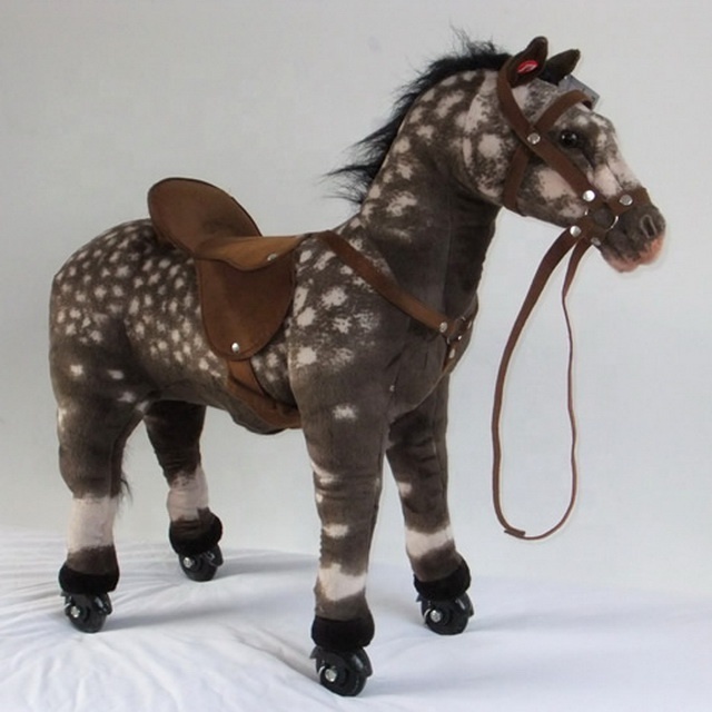 Stuffed Riding Horses factory wholesale plush riding brown horse plush mechanical walking ...