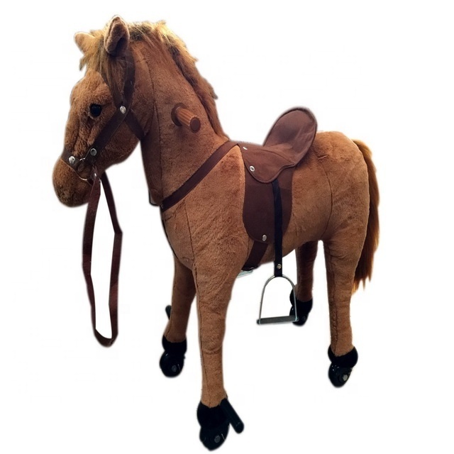 factory wholesale plush riding  brown horse plush mechanical walking horse