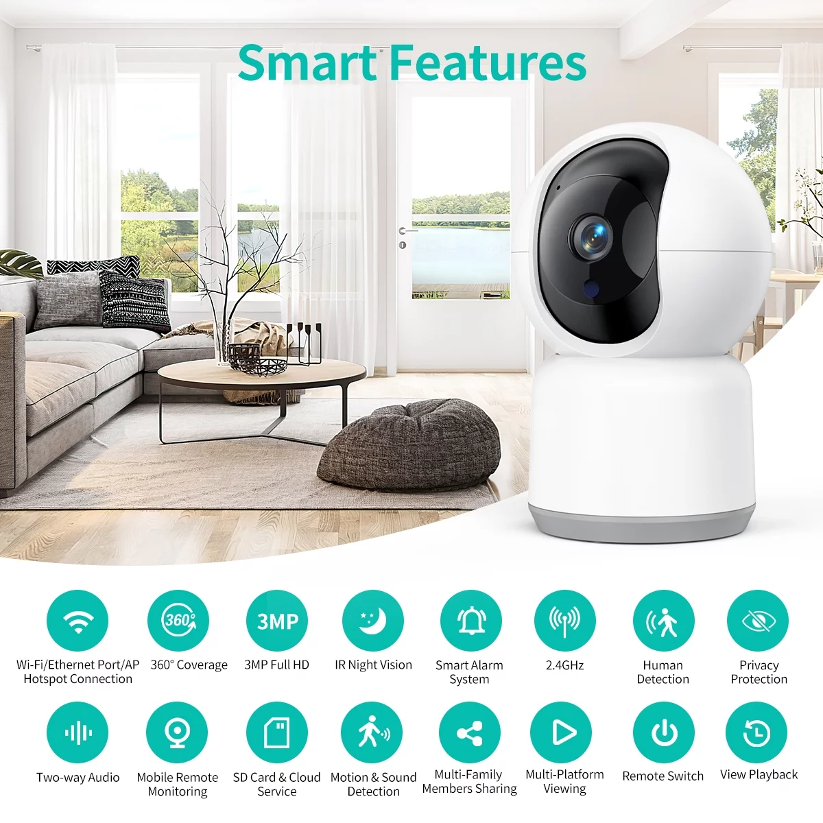 Surveillance Indoor Tuya Smart APP CCTV Home Security Wireless PTZ Night Vision Wifi Audio Video Baby Monitor Network IP Camera