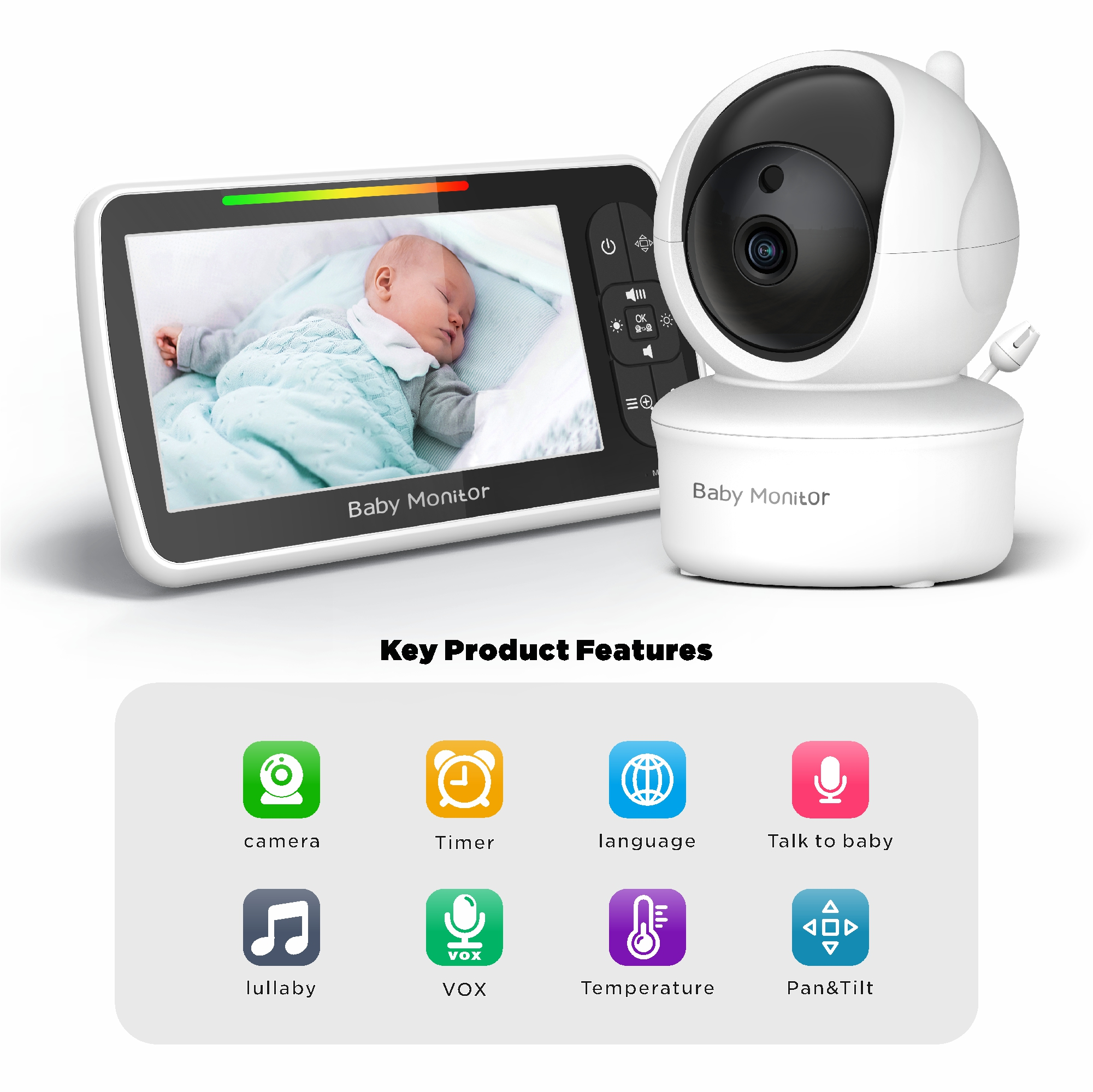 5.0 inch Baby Monitor with Camera Wireless Video Nanny HD Security Night Vision Temperature Sleep Camera baby monitor