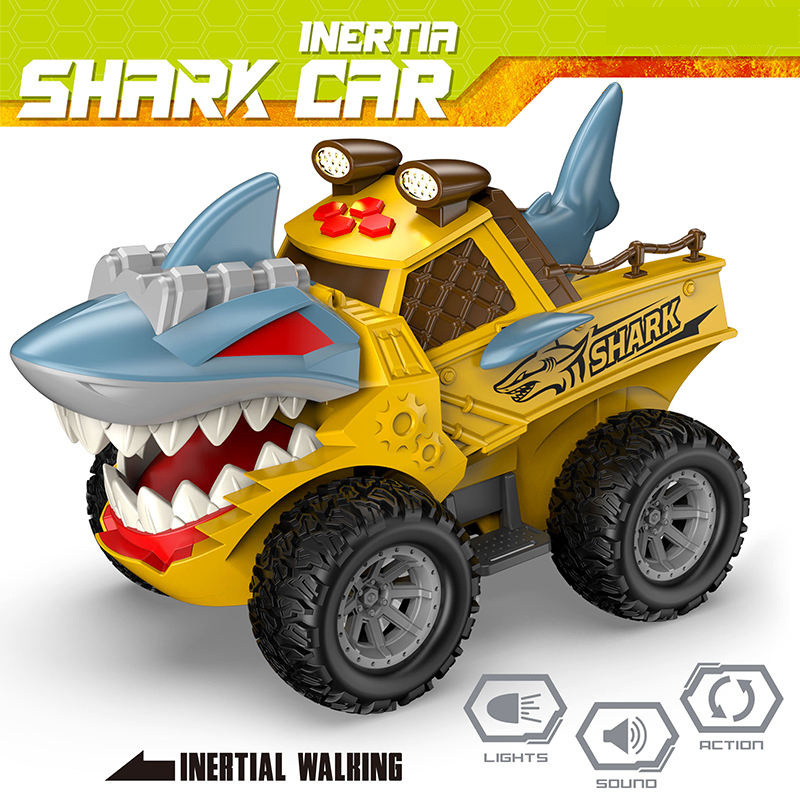 Wholesale cool friction plastic big shark car toy for kids with light music