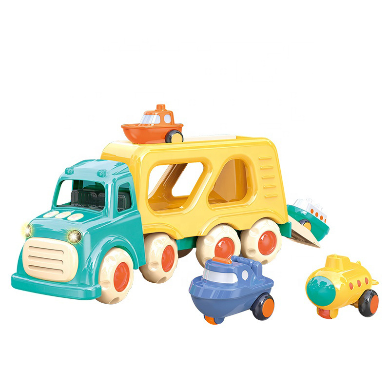 Hot Sale Cartoon City Double Deck Carrier Car Friction Power Toy Vehicle Truck With Light & Music for kids