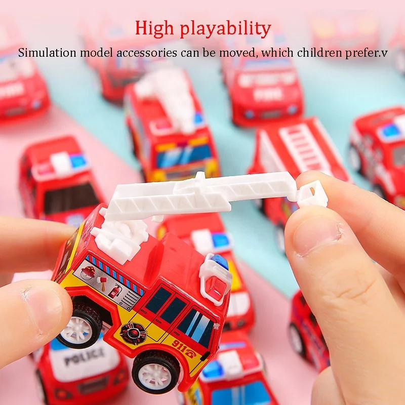 Mini Fire Truck Toy Bulk Fire Engine Trucks Mini Police Trucks Pull Back Small Vehicle Toy Present Toys for Surprise Egg Filler