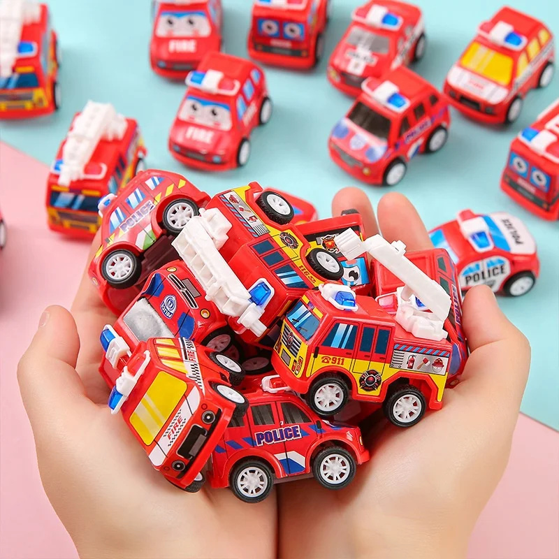 Mini Fire Truck Toy Bulk Fire Engine Trucks Mini Police Trucks Pull Back Small Vehicle Toy Present Toys for Surprise Egg Filler