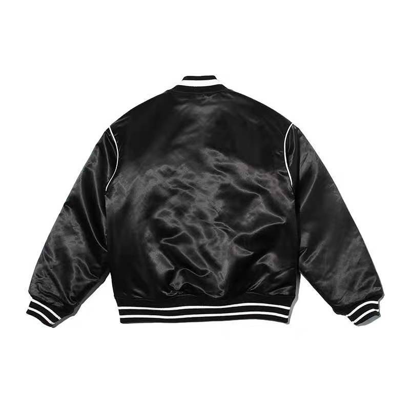 Custom print logo embroidery men's satin bomber jacket unisex black bomber jacket