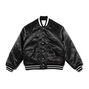 Custom print logo embroidery men's satin bomber jacket unisex black bomber jacket