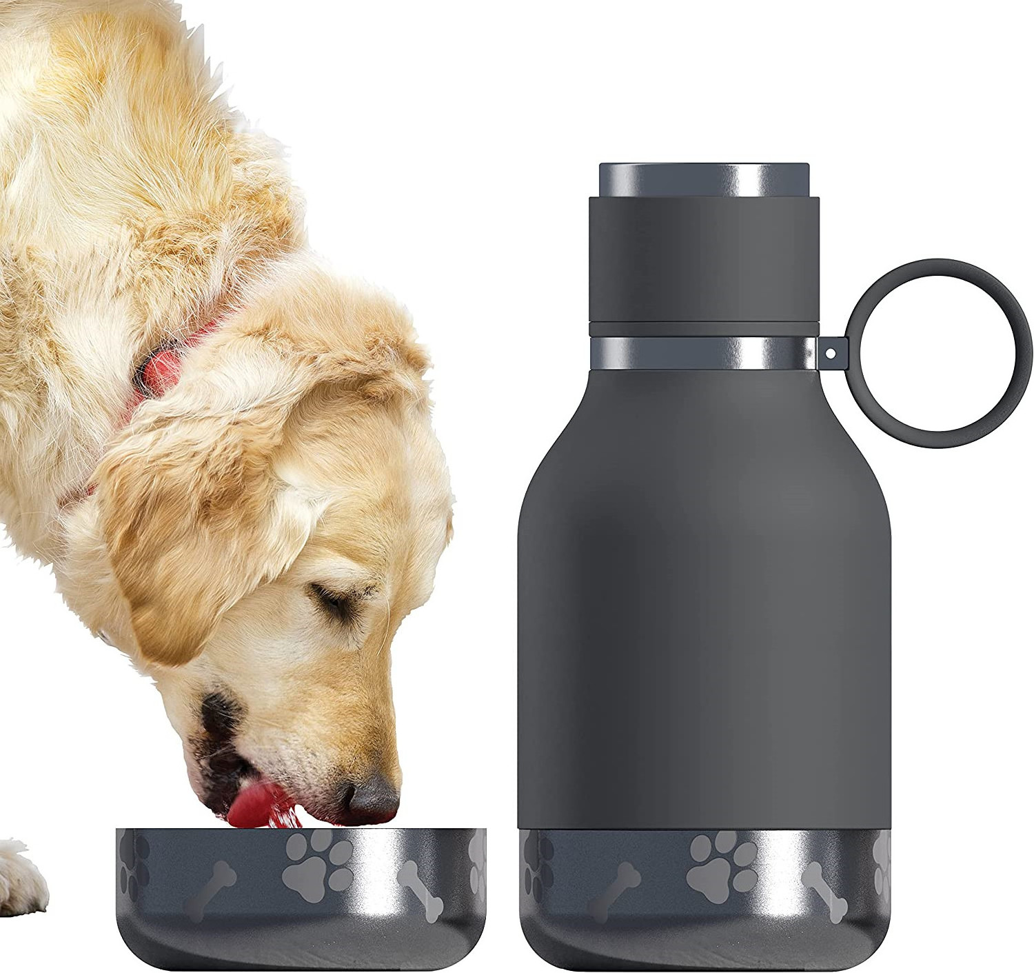 Dog Travel Water Bottle Portable Dog Bowl Attached to Stainless Steel 1 Liter Bottle