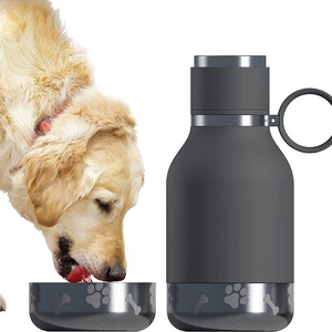 Dog Travel Water Bottle Portable Dog Bowl Attached to Stainless Steel 1 Liter Bottle