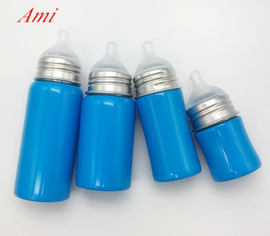 Food grade 18/8 stainless steel baby feeding bottle with silicone nipple & lid