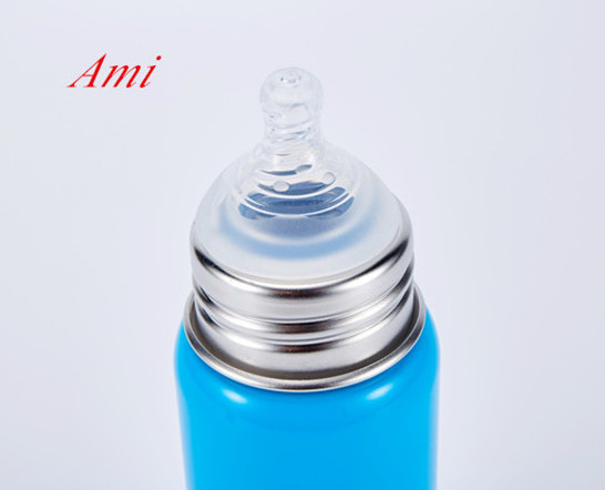 Food grade 18/8 stainless steel baby feeding bottle with silicone nipple & lid