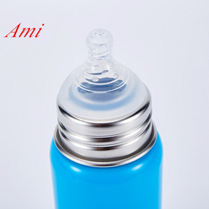 Food grade 18/8 stainless steel baby feeding bottle with silicone nipple & lid