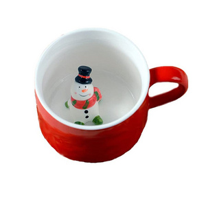 3D Snowman Mug Animal Inside Cup Cartoon Ceramics Figurine Teacup  Coffee Mug