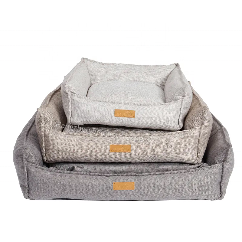 Customized Size High Quality Linen Fabric Soft Reversible Modern Waterproof Non-Slip Cat Dog Sofa Pet Bed