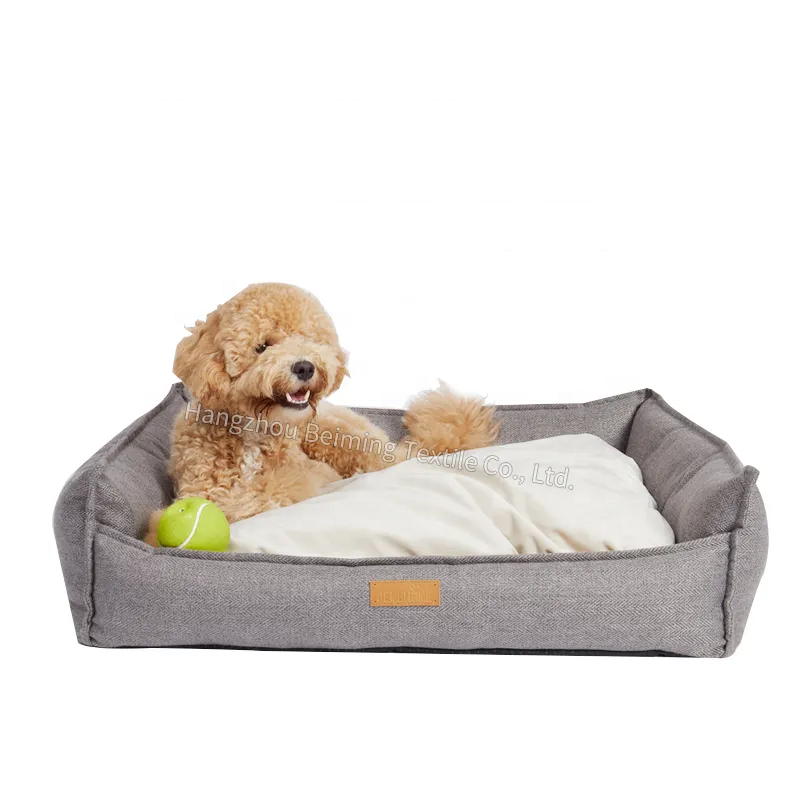 Customized Size High Quality Linen Fabric Soft Reversible Modern Waterproof Non-Slip Cat Dog Sofa Pet Bed