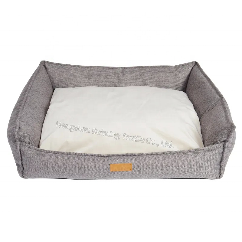 Customized Size High Quality Linen Fabric Soft Reversible Modern Waterproof Non-Slip Cat Dog Sofa Pet Bed