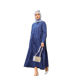 Malaysian Muslim Eid abaya loose swing solid color long sleeve conservative plus size women's clothing