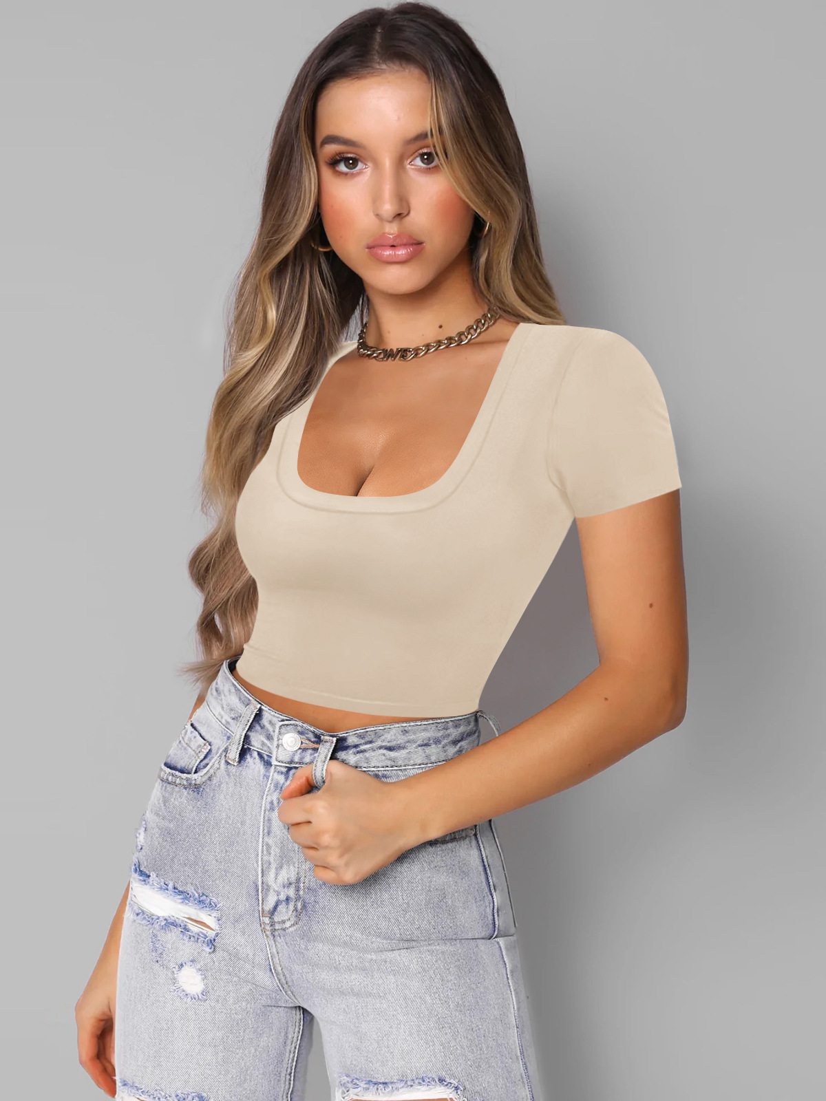 Summer sexy Y2K women's breathable moisturecute tops collar ultra short bare midriff short-sleeved T-shirt