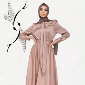 Summer New Turkish women's waist silk satin dress Islamic Arabic soft long sleeve rope skirt Muslim abaya