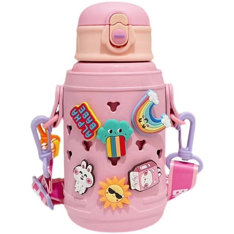 2023Creative children's kettle keep cold thermos cup with straw female kindergarten cute water cup students portable to school