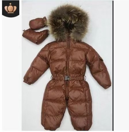 2023 new baby winter fur collar hooded thick warm solid color cute sports zipper waist one-piece crawling suit