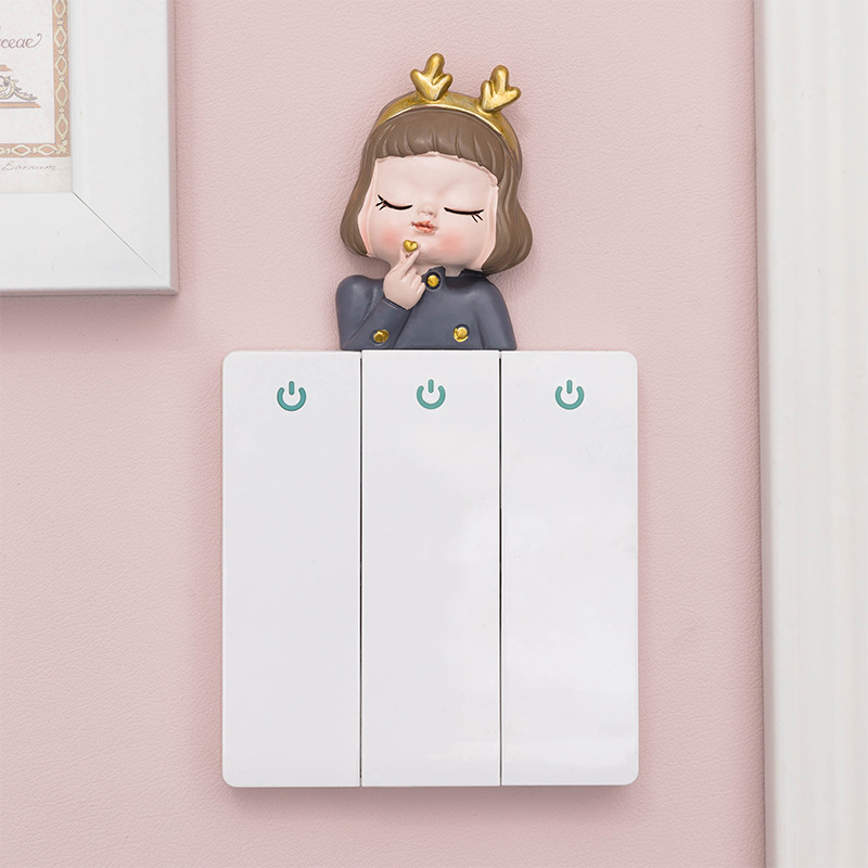 Simple Stereo Light Switch Sticker Cute Cartoon Girl's Room Bedroom Home Wall Socket Decorative