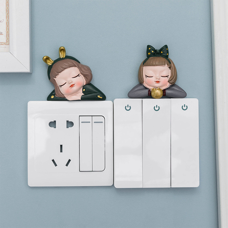 Simple Stereo Light Switch Sticker Cute Cartoon Girl's Room Bedroom Home Wall Socket Decorative