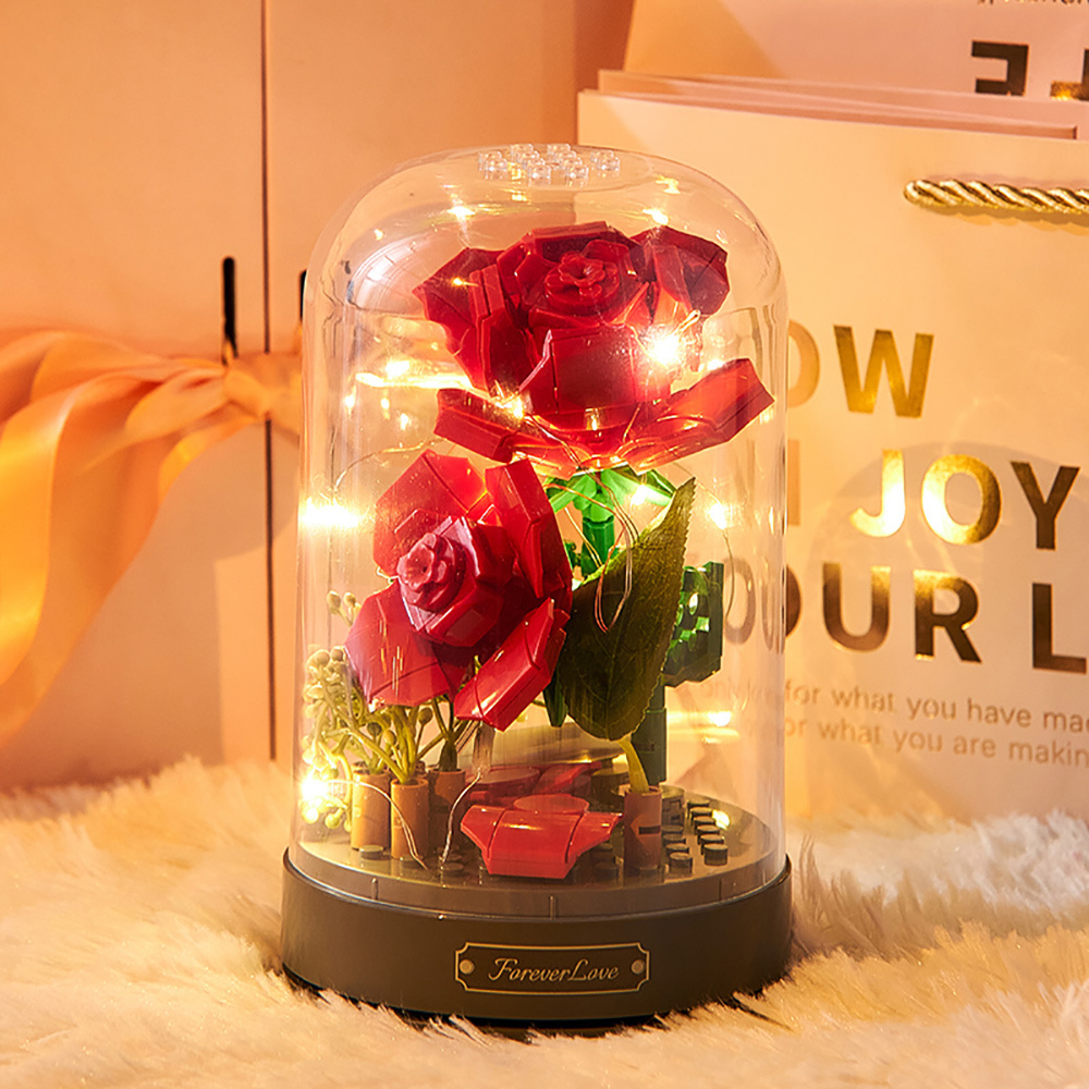 Modern home interior accessories resin garden diy building blocks flower music box