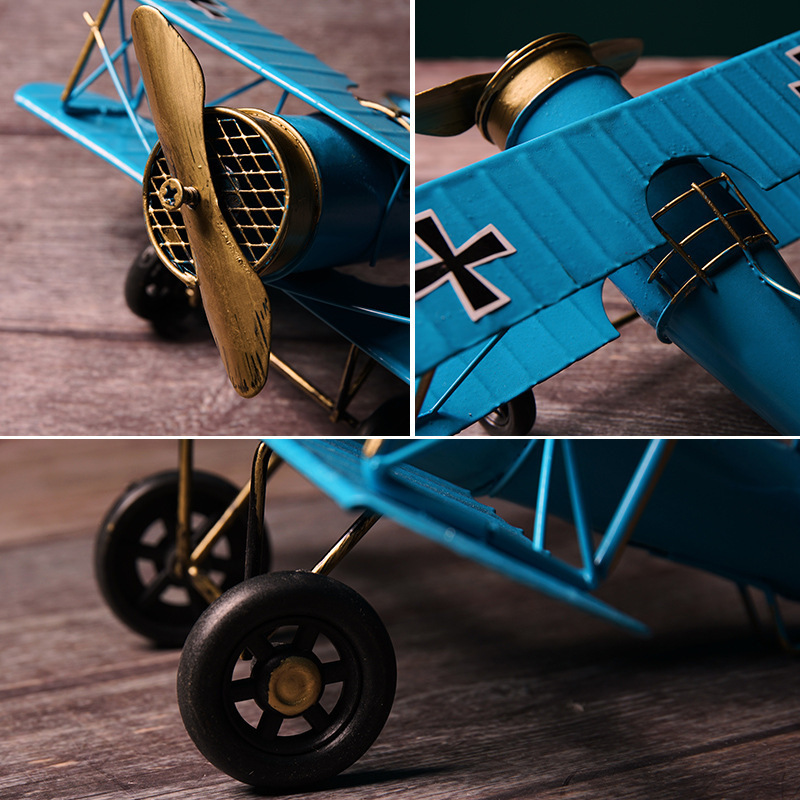 Retro American Iron Small Plane Model Ornaments Boys Bedroom Decorations Milk Tea Shop Shelf Decoration