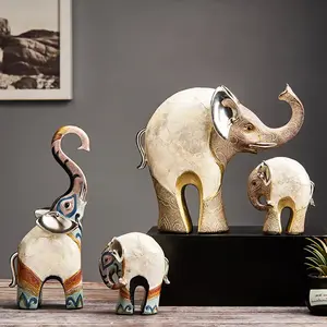 India Style Sculpture Resin Animal Modern Elephant Statues Office Desktop Home Room Decoration Figurine Retro Figures Decorative