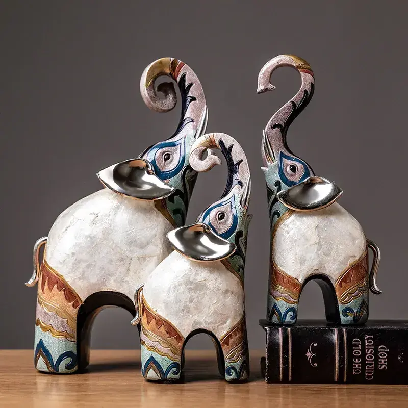 India Style Sculpture Resin Animal Modern Elephant Statues Office Desktop Home Room Decoration Figurine Retro Figures Decorative